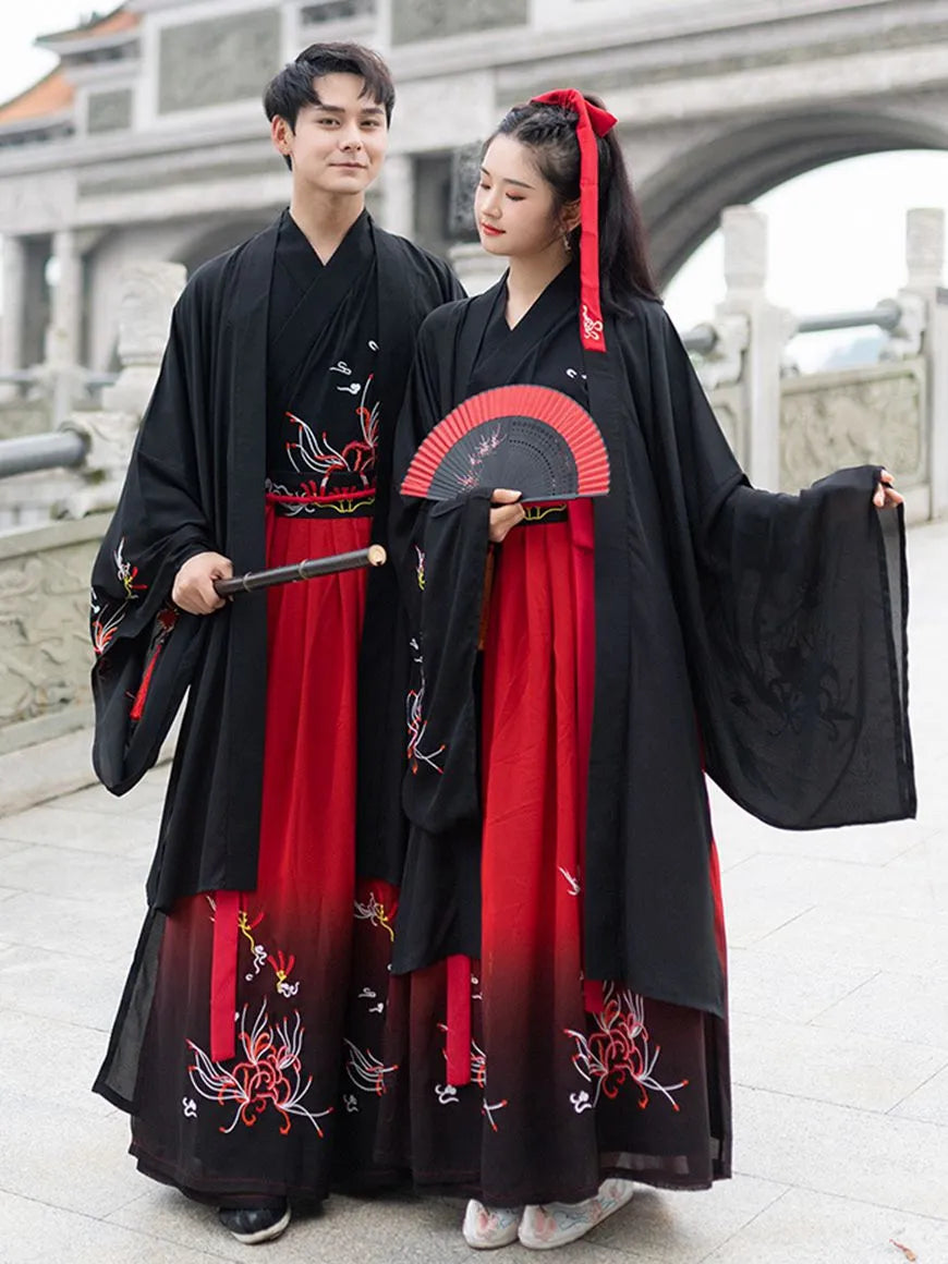 Chinese Traditional Clothes Black Red Hanfu Male And Female