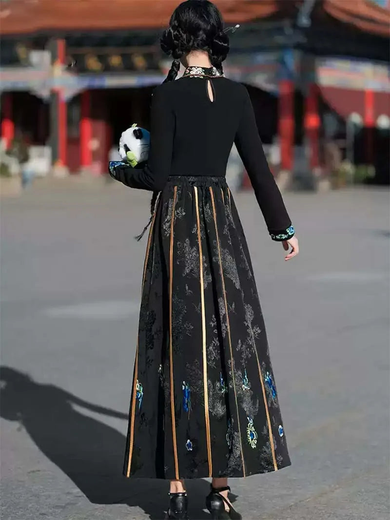 Hanfu modern style dress set with new Chinese design and elegant mamian skirt