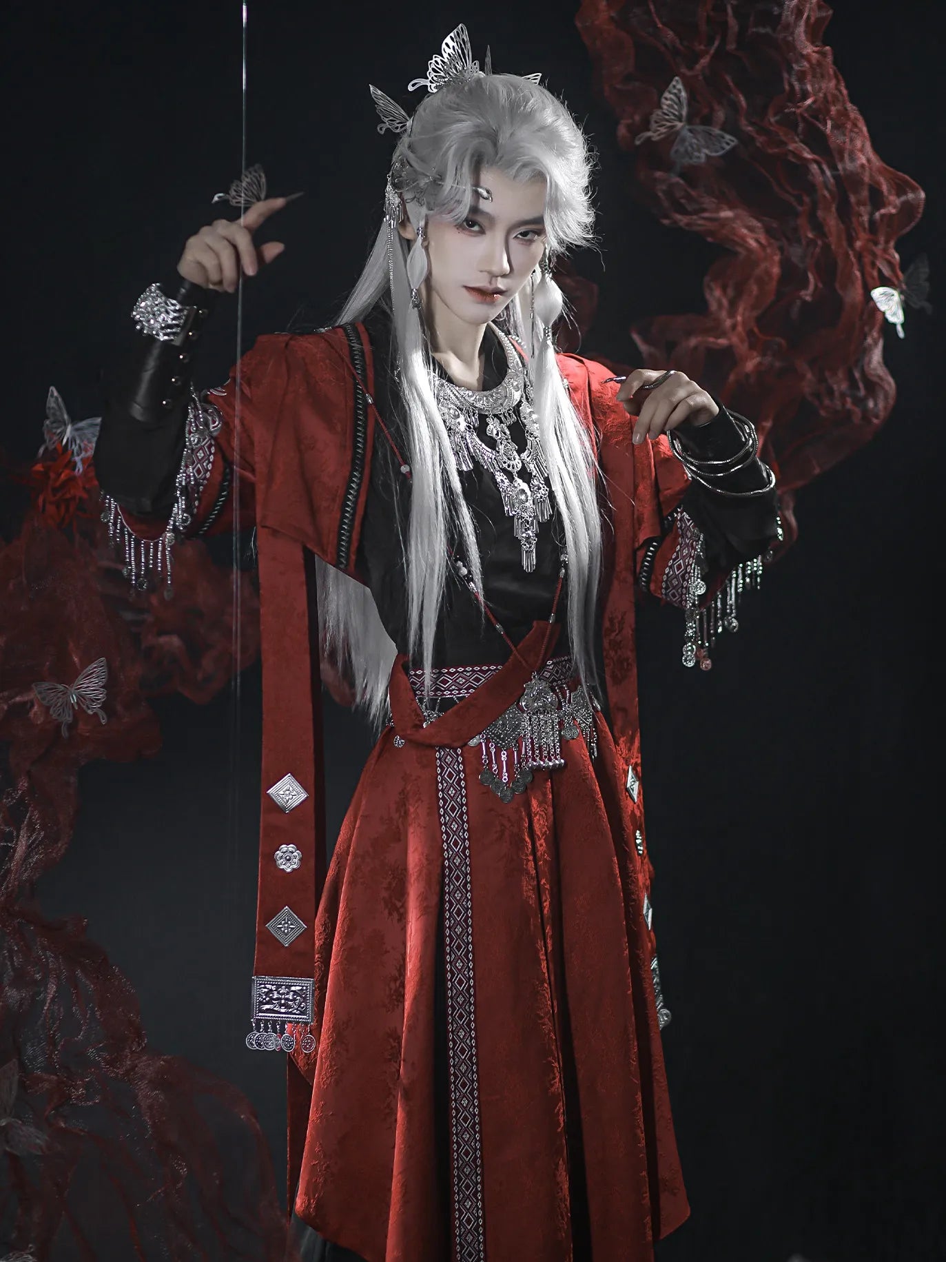 Red Hanfu Male Outfit – Wuxia Ethnic Style Cosplay Costume