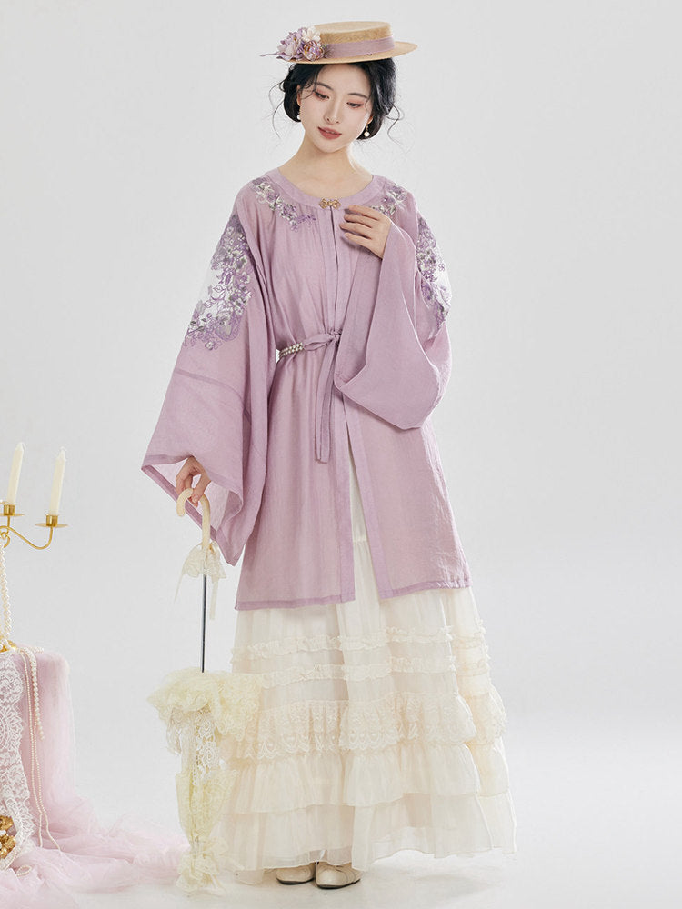 Lavender Cottagecore Skirt Set – Hanfu-Inspired 2-Piece Outfit