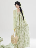 Sage Green Floral Maxi Dress with Cover-Up
