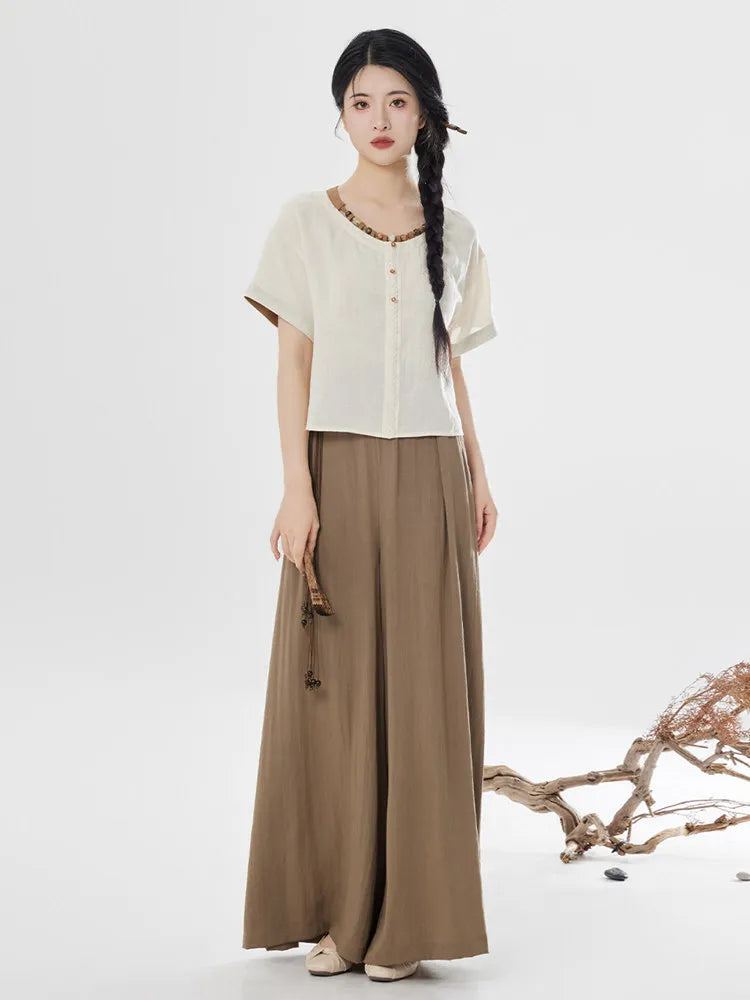 Brown Wide Leg Pants for Women & Cream Top Separates