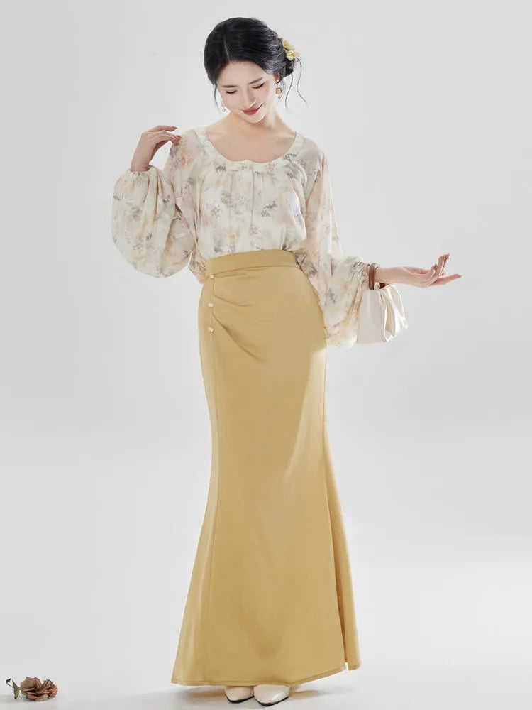 Yellow Mermaid Skirt & Floral Blouse Separates