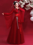 Elegant Hanfu red traditional Chinese dress for women with flowing fairy-like design for festivals and performances