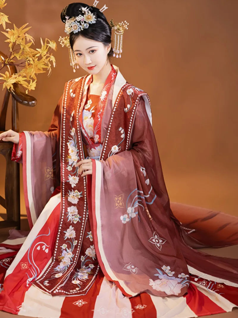 Hanfu Song Dynasty embroidered five-piece summer outfit for women, traditional cross-collar jacket with waist skirt