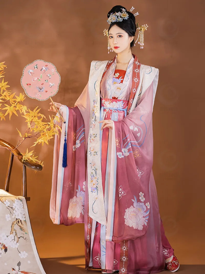 Hanfu Song Dynasty embroidered five-piece summer outfit for women, traditional cross-collar jacket with waist skirt