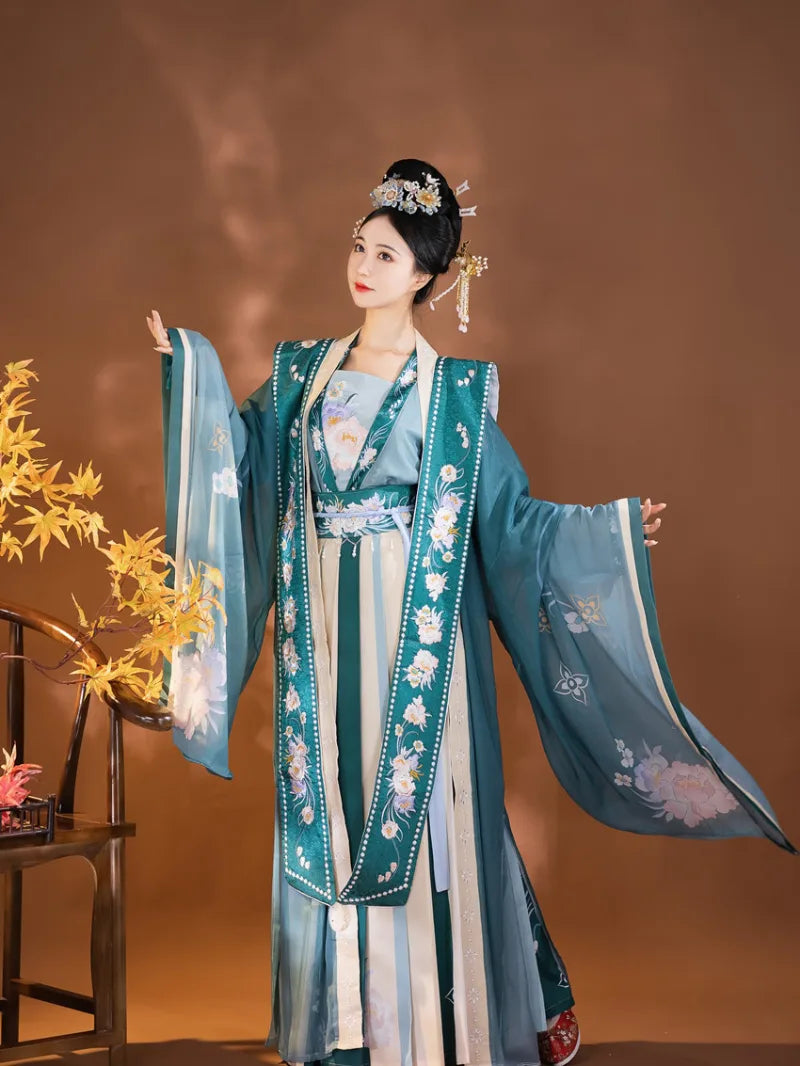 Hanfu Song Dynasty embroidered five-piece summer outfit for women, traditional cross-collar jacket with waist skirt