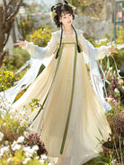 Hanfu story Tang style qi chest dress with soft embroidery and fairy spring colors