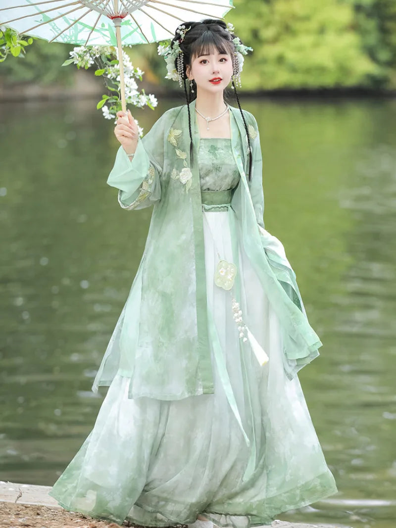 Hanfu style clothes Song-inspired summer chiffon dress with embroidery