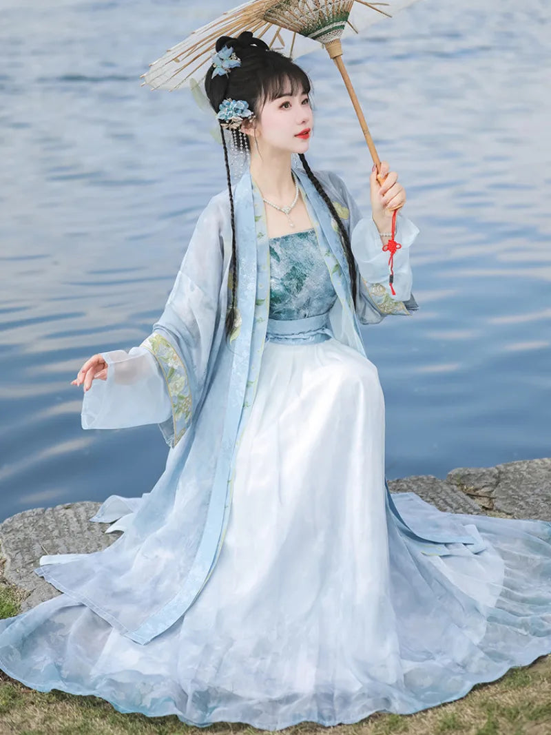 Hanfu style clothes Song-inspired summer chiffon dress with embroidery