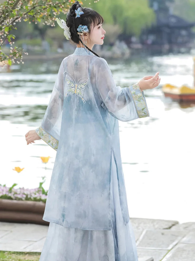 Hanfu style clothes Song-inspired summer chiffon dress with embroidery