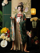 Elegant hanfu tang with restored chest-high skirt and flowing wide sleeves for spring and summer wear.