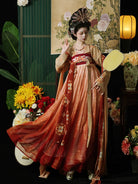 Elegant hanfu tang with restored chest-high skirt and flowing wide sleeves for spring and summer wear.
