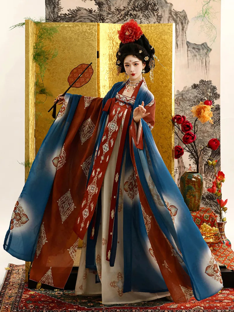 Traditional Hanfu Tang Dynasty dress with wide sleeves and flattering fit, ideal for cultural events and performances