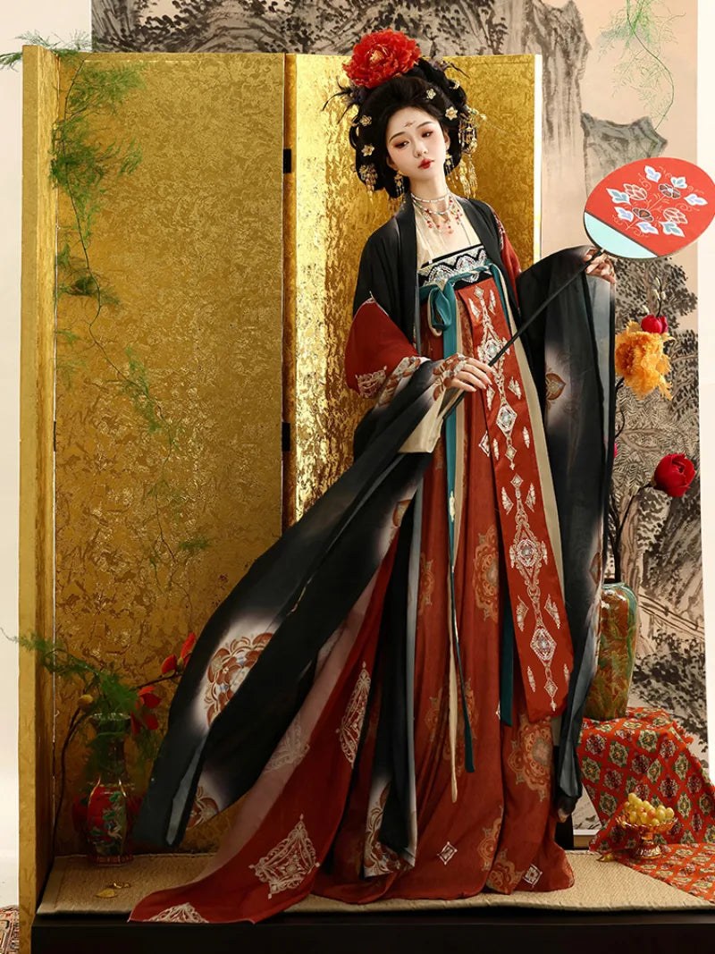 Traditional Hanfu Tang Dynasty dress with wide sleeves and flattering fit, ideal for cultural events and performances