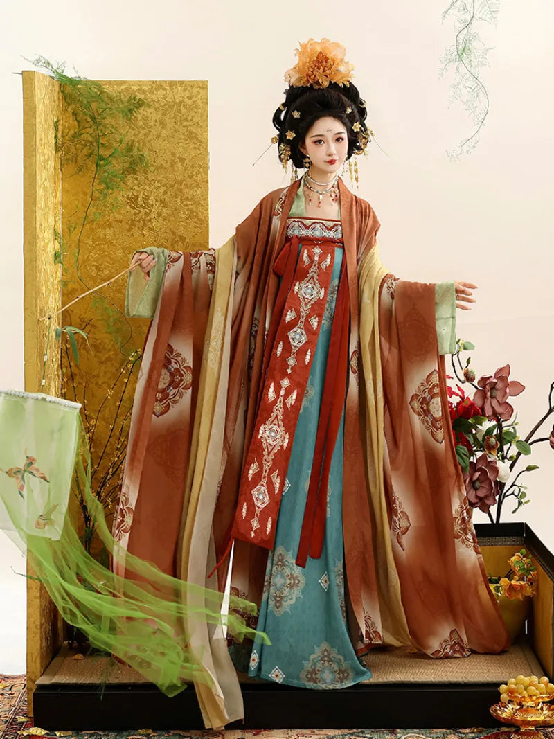 Traditional Hanfu Tang Dynasty dress with wide sleeves and flattering fit, ideal for cultural events and performances