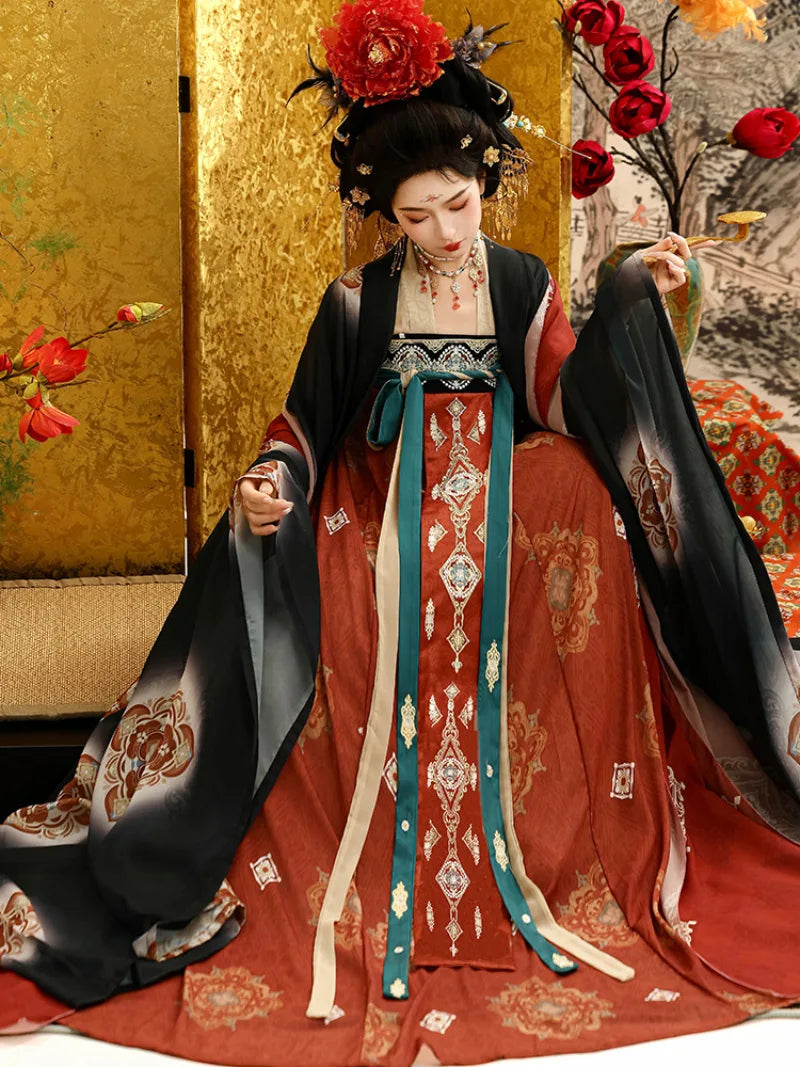 Traditional Hanfu Tang Dynasty dress with wide sleeves and flattering fit, ideal for cultural events and performances