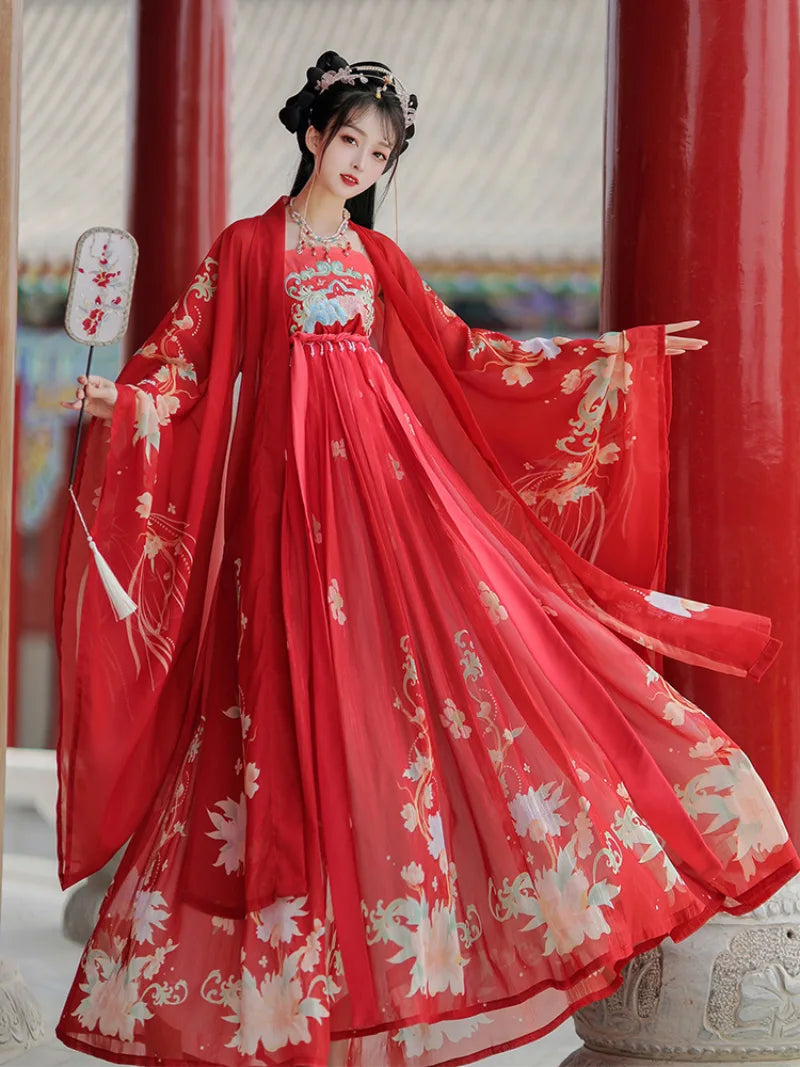 Hanfu Tang dynasty clothing with original hezi skirt and elegant flowing design