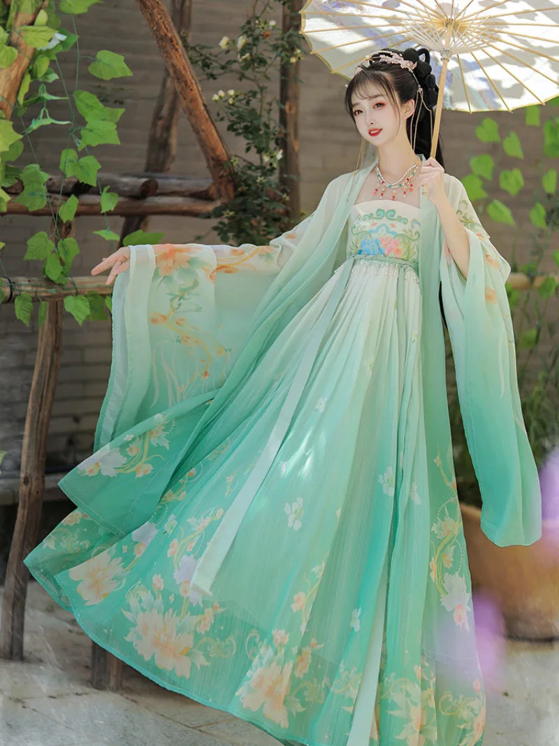 Hanfu Tang dynasty clothing with original hezi skirt and elegant flowing design