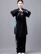 Black Tai Chi Uniform for Women – Hanfu-Inspired Pearl Satin Set