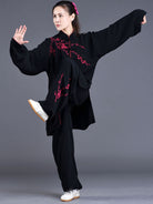 Plum Blossom Tai Chi Uniform for Women – Custom Black Rayon Linen Set