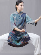 Tai Chi Top for Women – Blue Lotus Print Summer Top or Set