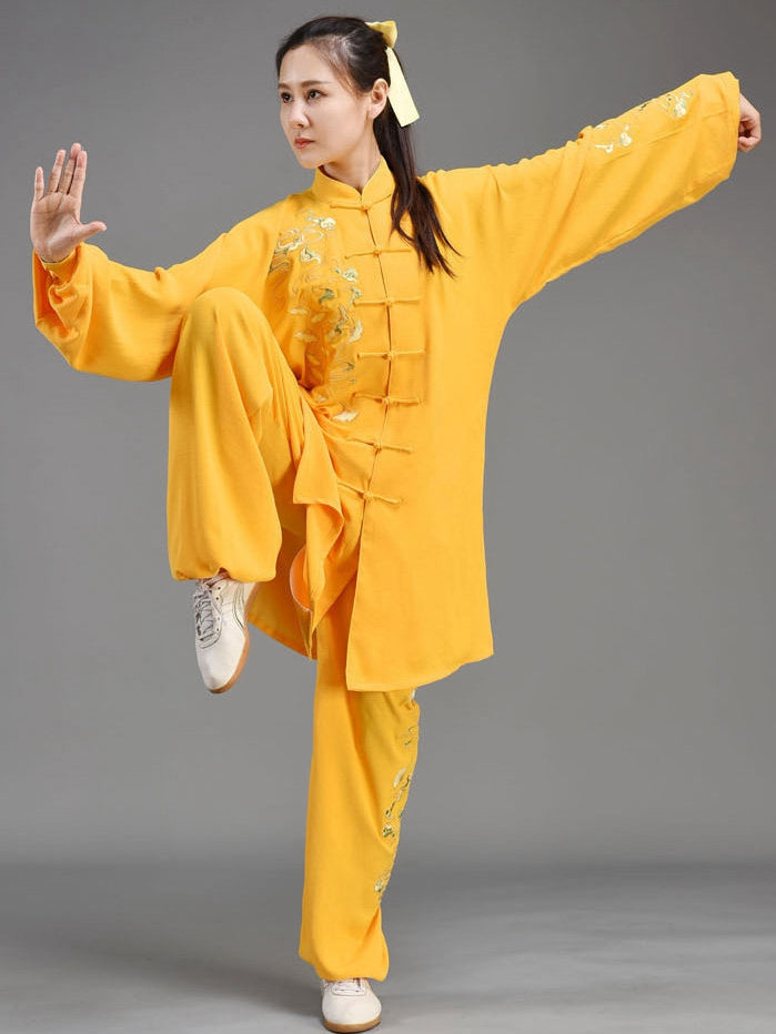 Yellow Tai Chi Uniform with Ginkgo Embroidery – Unisex Custom Set