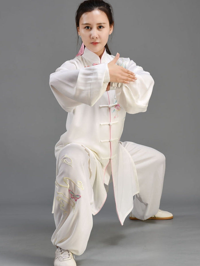 White Embroidered Tai Chi Suit for Women – Custom 2 or 3 Piece Set