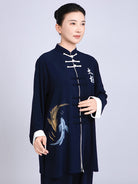 Traditional Wushu Clothing for Women – Blue Hand-Painted Tai Chi Outfit Set