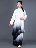 Gradient Tai Chi Outfit for Women – White Stretch Cotton Performance Set