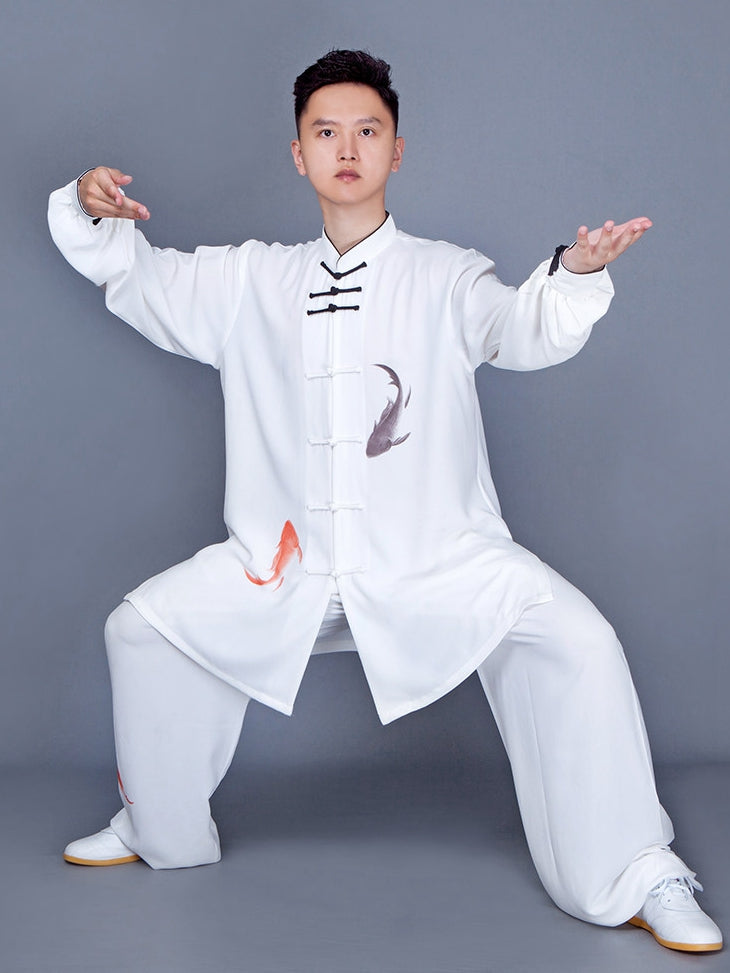 Unisex Cotton Tai Chi Outfit – White Stretch Cotton Uniform Set