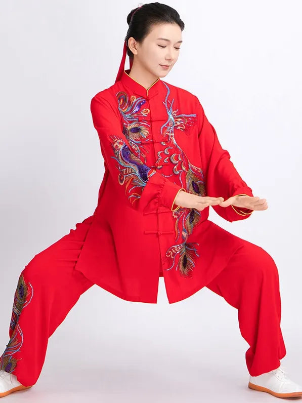 Embroidered Tai Chi Uniform for Women – Rayon Linen Performance Set