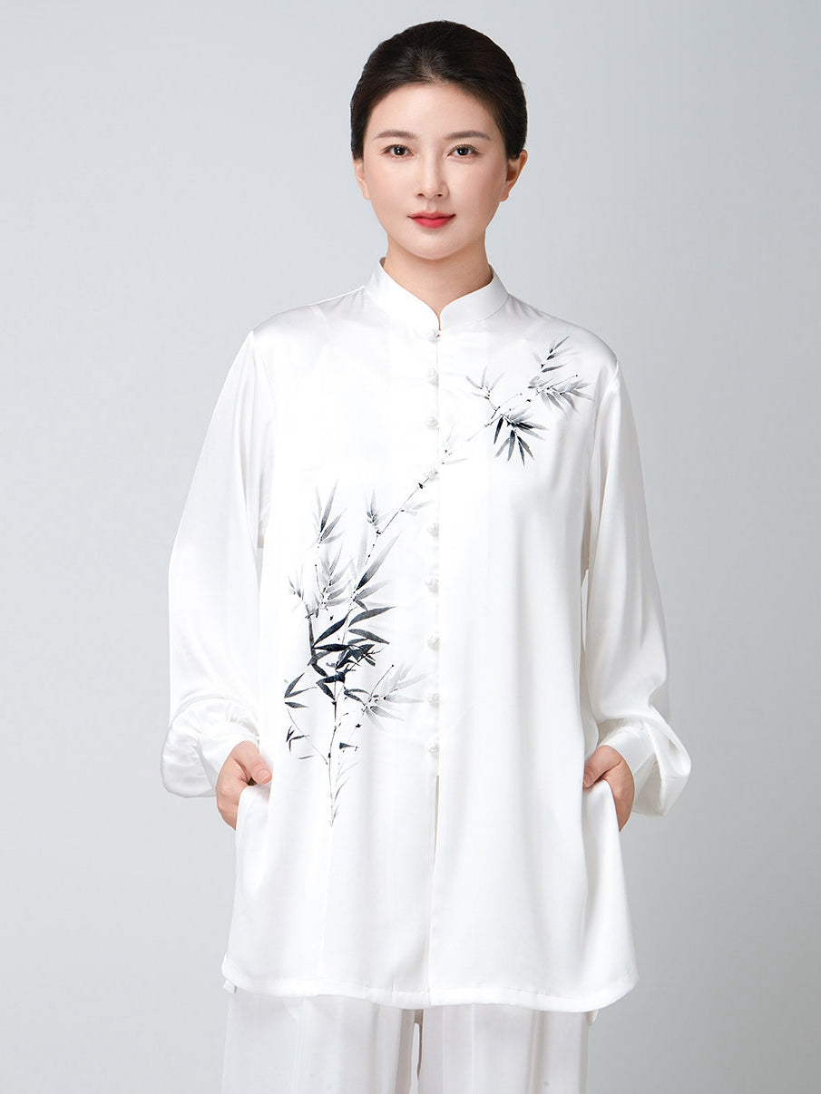 Women’s Tai Chi Uniform Set – Ink Bamboo Acetate Satin Outfit