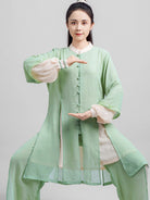 Women’s Tai Chi Performance Set – Light Green Wide-Sleeve Style