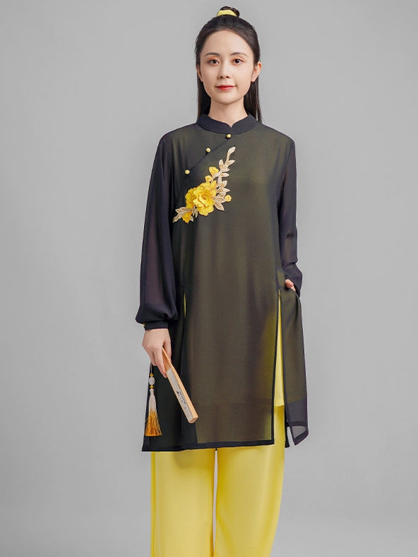 Qigong Clothing for Women – Black Embroidered 2-Piece Set