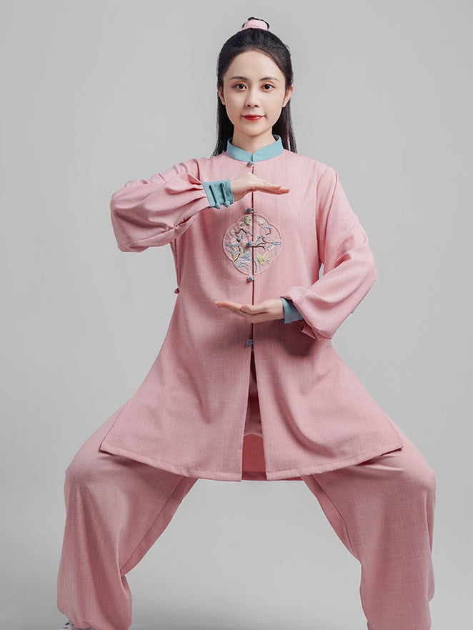 Women’s Baduanjin Training Outfit – Pink Tai Chi 2-Piece Set