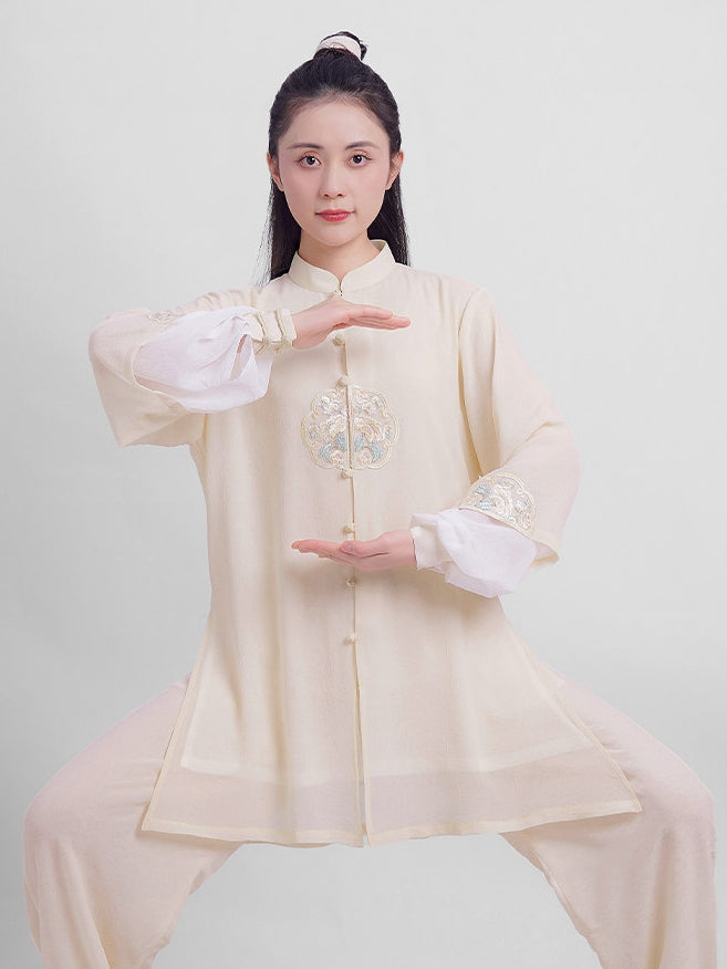 Beige Tai Chi Uniform – Unisex 2-Piece Practice Set