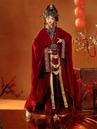Hanfu Traditional straight-hem Warring States robe with exquisite embroidery and refined red fabric