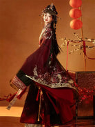 Hanfu Traditional straight-hem Warring States robe with exquisite embroidery and refined red fabric
