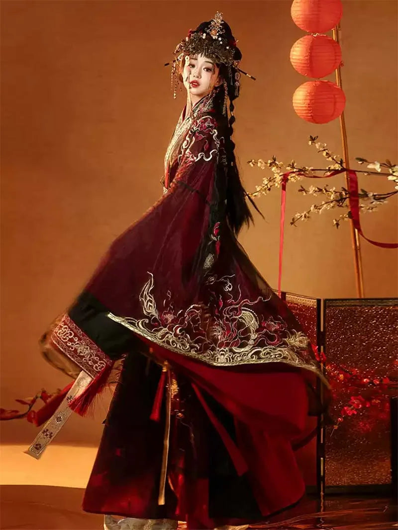 Hanfu Traditional Warring States Robe | Embroidered Straight-Hem Design