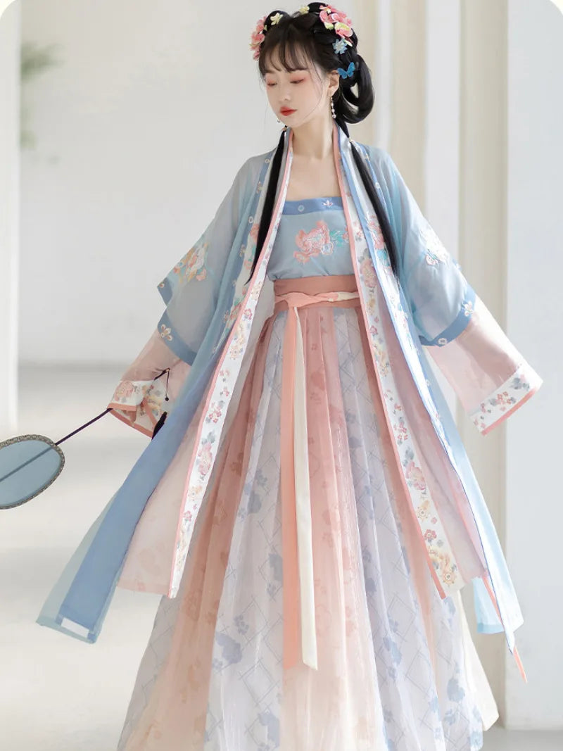 Hanfu women's clothing embroidered neckline waist tie flowing skirt