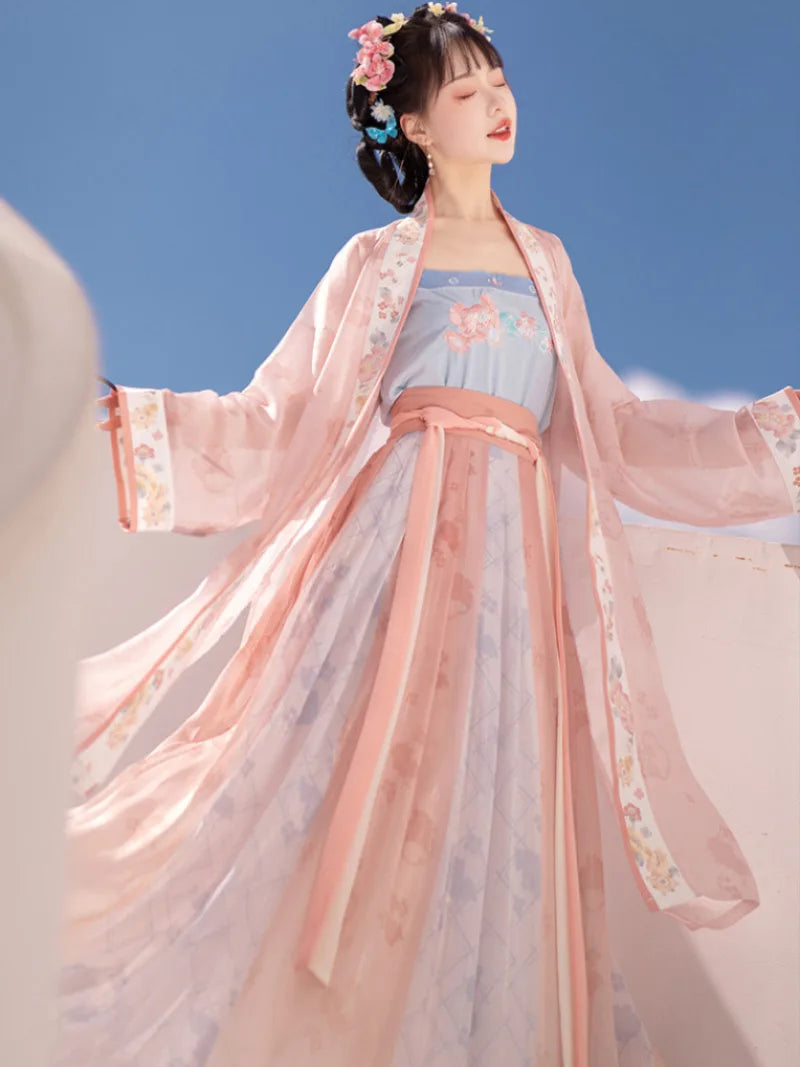 Hanfu women's clothing embroidered neckline waist tie flowing skirt