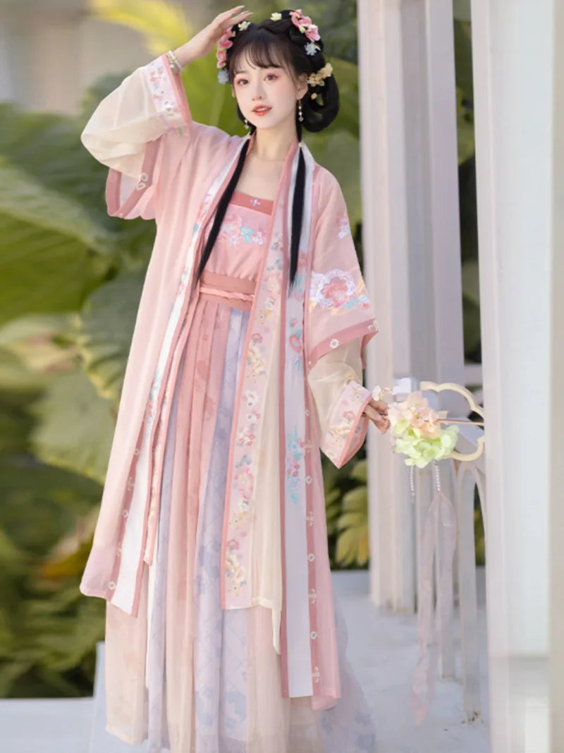 Hanfu women's clothing embroidered neckline waist tie flowing skirt