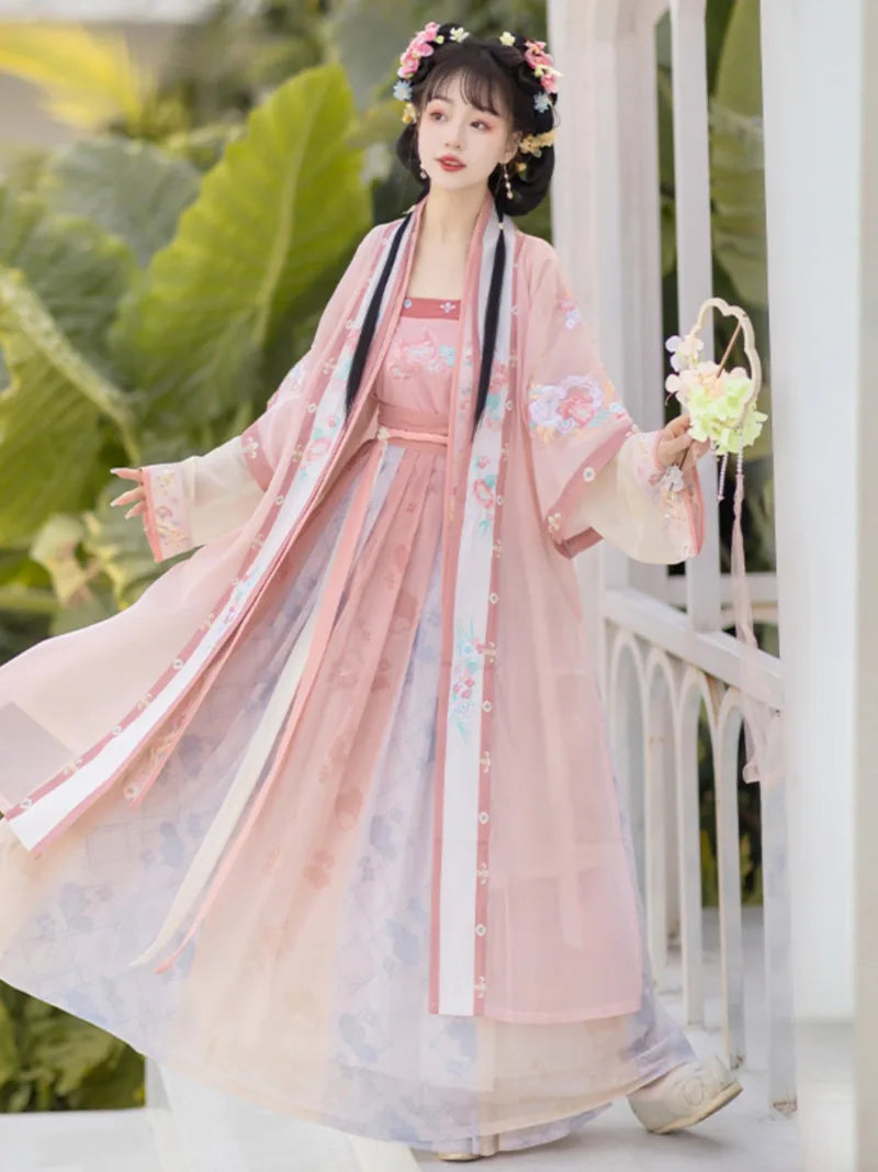 Hanfu women's clothing embroidered neckline waist tie flowing skirt