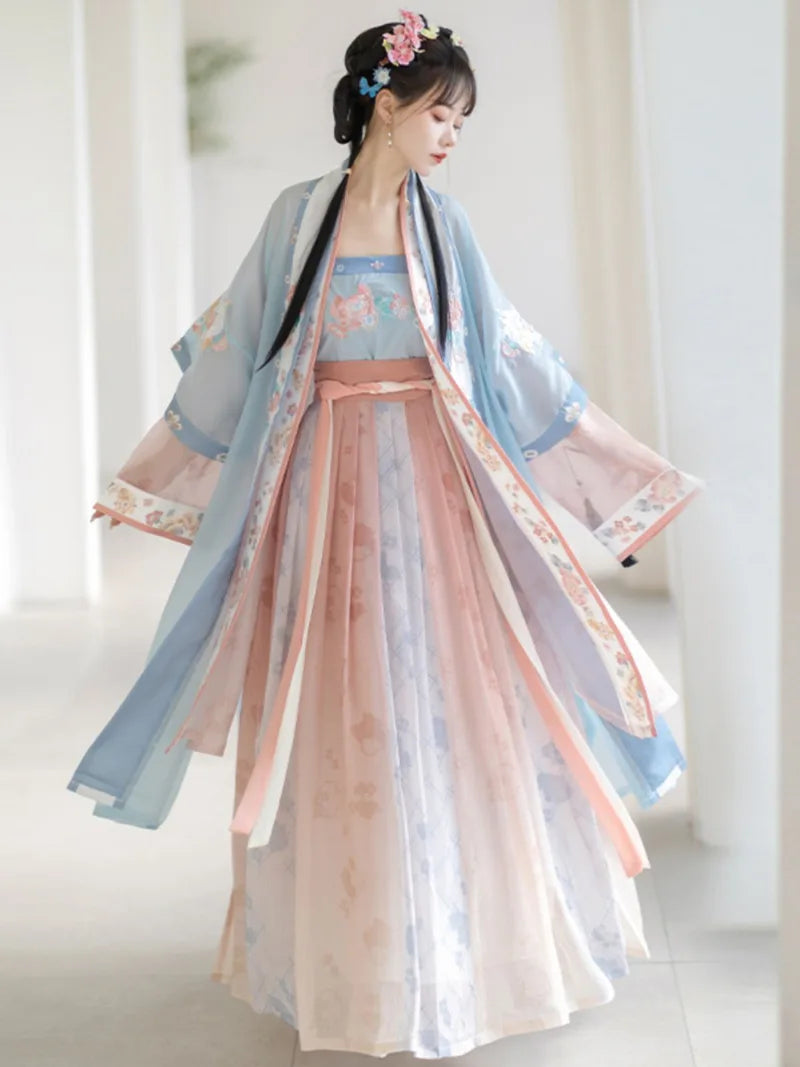 Hanfu women's clothing embroidered neckline waist tie flowing skirt