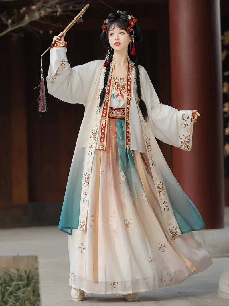 Hanfus Song style beizi set with delicate embroidery and airy ruqun skirt