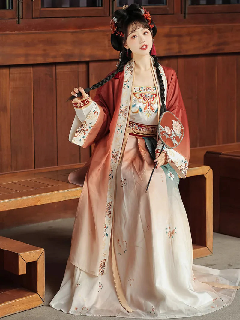 Hanfus Song style beizi set with delicate embroidery and airy ruqun skirt