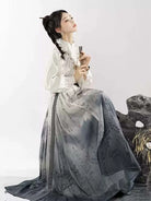 Horse Face Skirt modern Chinese Hanfu half skirt set with calligraphy print, elegant and stylish