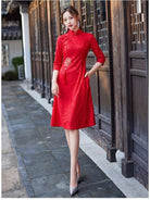 Red Lace A Line Cheongsam Qipao