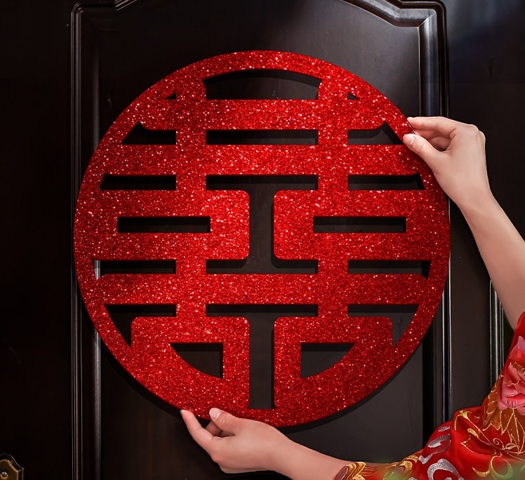 Glittery Red Double Happiness Wall Decor